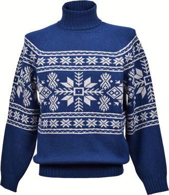 Brunello Cucinelli MenS Blue Cashmere Patterned Turtleneck Sweater, Size 38