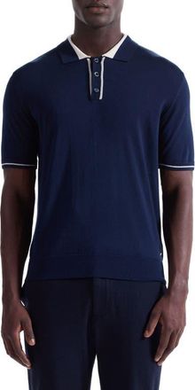 Bugatchi Tipped Merino Wool & Silk Polo Sweater in Navy at Nordstrom, Size Xxx-Large