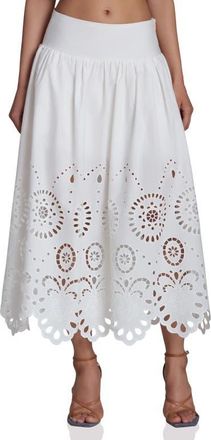 Avec Les Filles Cotton Eyelet Detail Midi Skirt in White at Nordstrom, Size 12