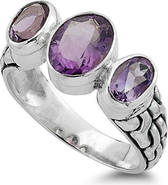 Samuel B. Sterling Silver & Amethyst Three-Stone Ring in Purple at Nordstrom Rack, Size 6