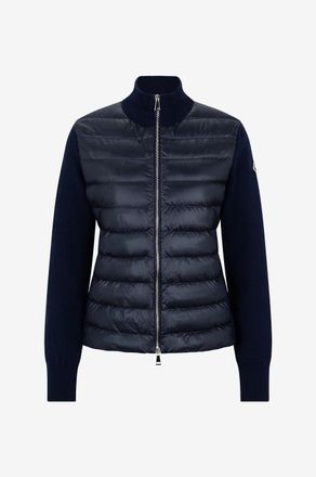Moncler Schmaler Cardigan mit Reissverschluss aus Wolle und Daunenteilen