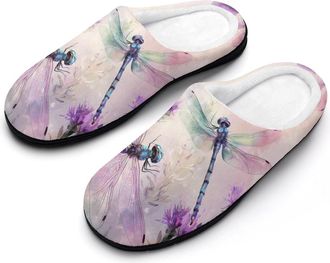 Generic Dragonfly Floral Womens Slippers Warm House Slippers Indoor House Shoes with Anti-Skid Rubber Sole
