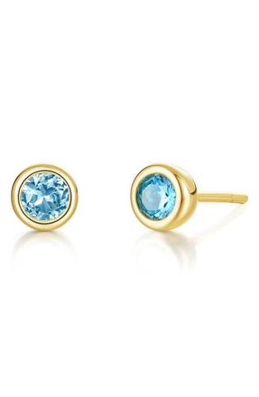 Lafonn Bezel Simulated Birthstone Stud Earrings in Light Blue at Nordstrom