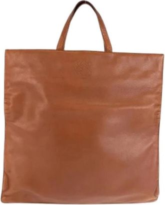 Loewe Pre-owned Anagram Leren Tote Bag - Dames - Vintage Shopper - Bruin - ONE Size - Leer - Vintage