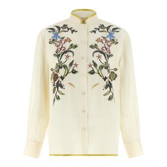 Valentino Garavani Shirts, female, Beige, Size: XS Embroidered Linen Shirt