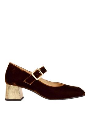 Penelope Chilvers Womens Mid Mary Jane Velvet Shoe In Honey