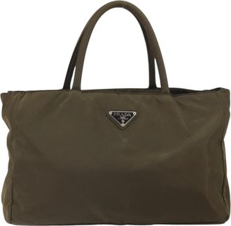 Prada Open Tote Tessuto Khaki Nylon Handbag (Pre-Owned)