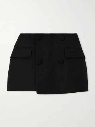 Balmain Shorts In Lana Effetto Portafoglio Con Bottoni Decorativi - Nero