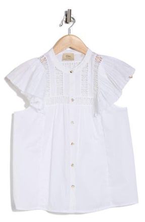 Elie Tahari Cap Sleeve Lace Trim Button-Up Top in White at Nordstrom Rack, Size X-Small