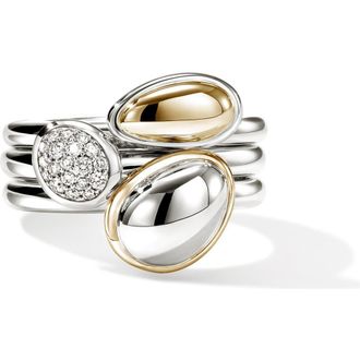John Hardy Surf Pebble Set of 3 Stacking Rings in Silver And Gold at Nordstrom, Size 6