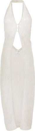 Forte_Forte halterneck pointelle-knit maxi top - women - Polyester/Linen/Flax/Metallized Polyester - 0 - Neutrals