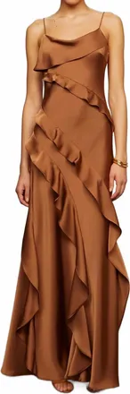 AMUR Womens Dellen Ruffle Gown In Nutmeg