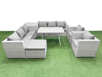 Fimous 9 Seater Garden Furniture Set PE Ratten Garden Sofa Set Side Table in Light Grey
