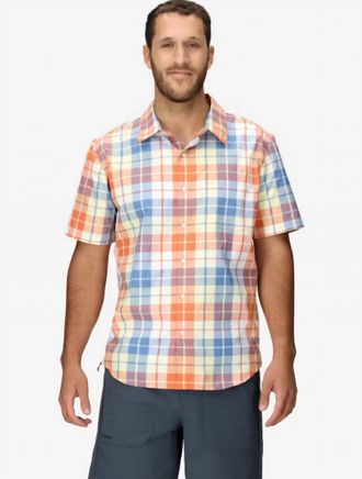 Marmot Mens Airexchange Upf 40 Novelty Ss Shirt In Pomelo Wayland Plaid
