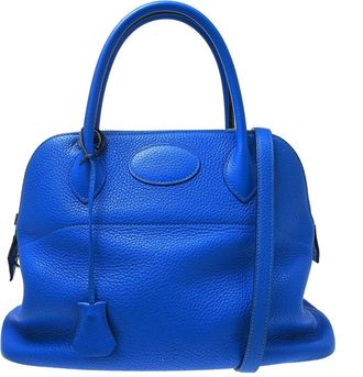 Herm&egrave;s Bolide Clemence Blue Leather Handbag (Pre-Owned)