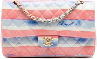 Chanel 2009-2010 Medium Classic Printed Lambskin Watercolor Double Flap shoulder bag - Rosa