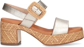 Stefano Lauran Schoenen, Dames, Grijs, 37 EU, Leer, Elegante Sandalen met Blokhak