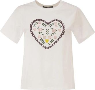Max Mara Geborduurd Hart T-shirt - Dames - T-shirts - Wit - XS - Katoen - Tops