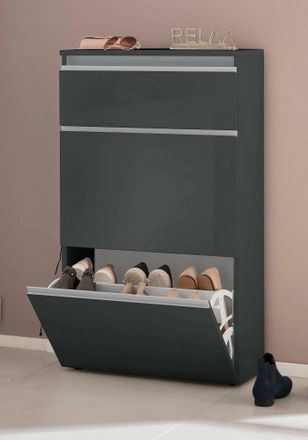 Dmora Dmora - Zapatero Dlogarz, Mueble Multiusos Con 2 Puertas Y 1 Puerta Abatible, Zapatero De Entrada, 100% Made In Italy, Cm 60x27h108, Antracita Brillo