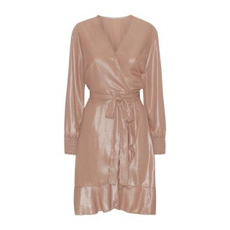 Americandreams Milly LS Shimmer Wrap Dress - Dames - Wikkelkleedje - Beige - M - Polyester - Kleedjes
