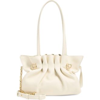 Ferragamo Small Gancio Piercing Soft Leather Shoulder Bag in Mascarpone at Nordstrom