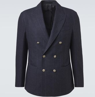 Eleventy Pinstriped wool, cotton, and cashmere blazer