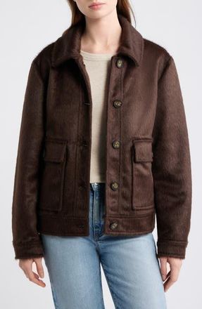 Bernardo Faux Calf Hair Trucker Jacket in Chocolate at Nordstrom, Size X-Small