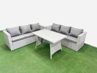 Fimous 6-seater Patio Rectangular Table 3 Seater Sofa Set Light Grey