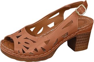 Generic Womens Fashion Chunky Heel Sandals Open Toe Ankle Strap Braided Detail Summer Dress Shoes Casual Platform Wedges for Outdoor Beach Wedding Party (Brow