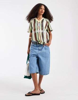 adidas Originals Maglia da calcio alluncinetto marrone e verde a righe-Multi