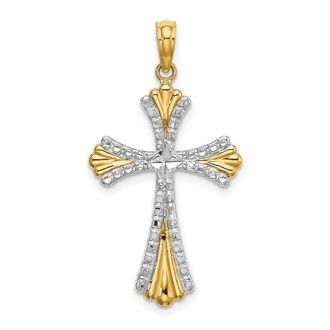 Diamond2Deal 14k Yellow Gold Rhodium Diamond-Cut Reversible Cross Charm