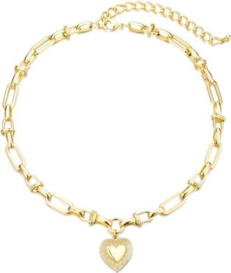 Adornia Adornia 14K Plated Chunky Mixed Link Chain Fluted Heart Necklace