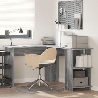 Berkfield Home Corner Desk with Storage Grey Sonoma 140x113, 5x75cm | Size: 5x75 cm