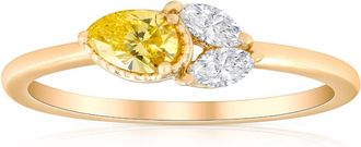 Pompeii3 3/8Ct Fancy Yellow Pear & Marquise Shape Diamond Ring Yellow Gold Lab Grown
