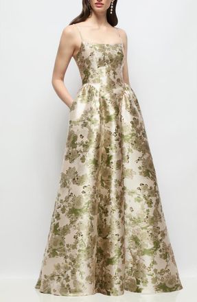 The Dessy Group Jilian Metallic Sleeveless Gown in Peridot Blush at Nordstrom, Size 10