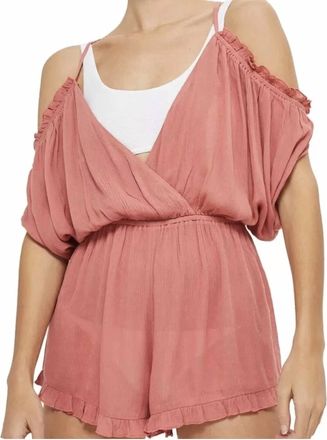 Topshop Gauze Cold Shoulder Cover-Up Romper In Maeve Pink