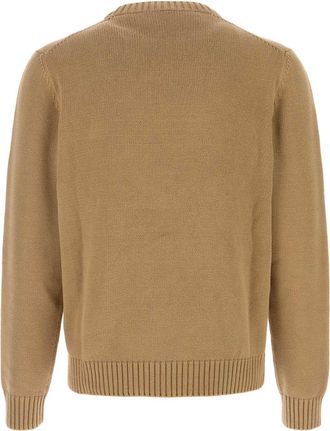 Prada Mens Logo-Embroidered Cotton Sweater Beige