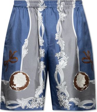 Versace Zijden shorts met Medusa Cameo-print - Heren - Korte Broeken - Blauw - M - Korte Broeken