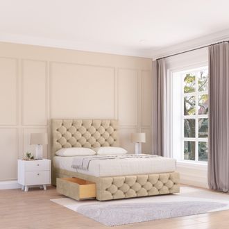 Sloomy Watson Divan Bed Base No Drawers 12 Footboard & 54 Floor Standing Headboard in Cream | Size: Small Single