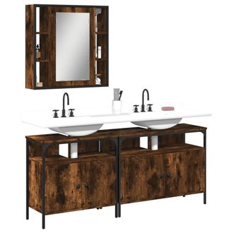 Berkfield Home 3 Piece Bathroom Cabinet Set Smoked Oak Engineered Wood in Brown