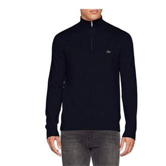 Lacoste Turtlenecks, male, Blue, Size: XS Wool Half-Zip Sweater
