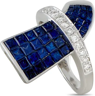 Luxury Bazaar 18K White Gold 0.40ct Diamond and Sapphire Ring MF31-100826