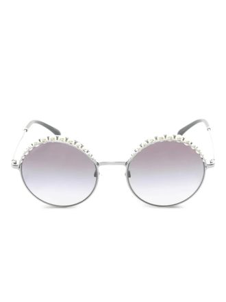 Chanel 1997-1999 round-frame pearl-embellishment sunglasses - Grey