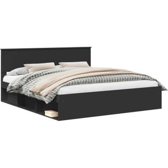 vidaXL Bed Frame with Headboard Black 200 x 200 cm Engineered wood vidaXL