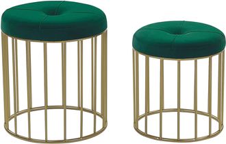 Beliani Set Di 2 Pouf A Nido Rivestimento In Poliestere Blu Ottanio Struttura Dorata Lubbock
