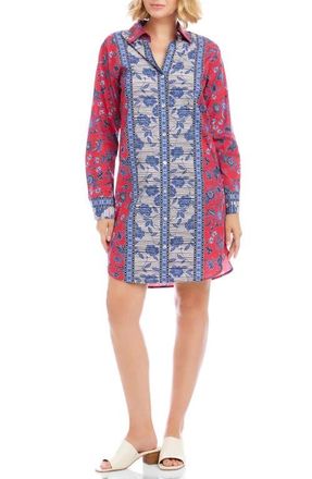 Karen Kane Floral Print Long Sleeve Shirtdress in Red at Nordstrom, Size X-Large