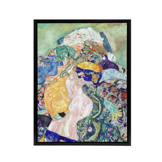 Artery8 Baby Cradle Colourful Painting Framed Canvas Wall Art Print Gustav Klimt | Size: W24 x H32