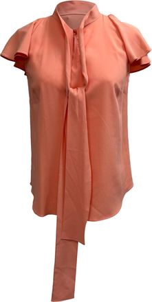 Oscar De La Renta Oscar De La Renta Tie Neck Short Sleeve Blouse in Coral Silk