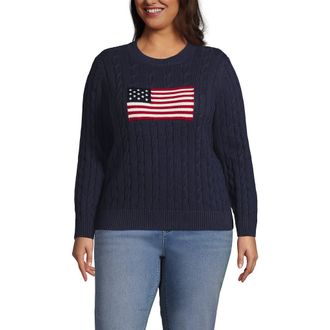 Lands End Plus Size American Flag Drifter Cable Sweater in Flag/faded Navy at Nordstrom, Size 2X