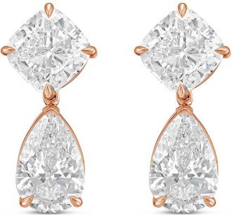 Diana M. Jewels 14kt Rose Gold 12.00 Ct tw of Lab grown square cushion and pear shape diamond earrings
